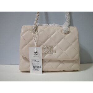 CXXL Beige Quilted Faux Leather Small Shoulder Bag With Chain Strap & Logo Accen